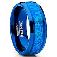 Metal Masters Co. Men's Blue Green Crushed Simulated Opal Tungsten Wedding Band Ring Comfort Fit 8MM