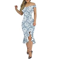 Mini Dresses for Women Women's Summer Fashion Off Shoulder V Neck Mesh Embroidered Dress Elegant Cocktail