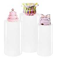 3PCS Cylinder Pedestal Stands for Parties, White Metal Round Cylinder Plinths Dessert Table Display Pillars for Birthday Wedding Bridal Baby Shower Party Decorations(Small)