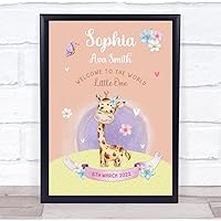 New Baby Birth Details New-Born Nursery Christening Giraffe Keepsake Gift Print