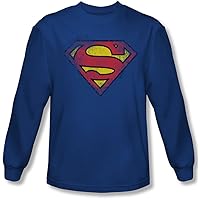 Superman - Mens Destroyed Supes Logo Long Sleeve Shirt In Royal