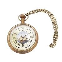 Devyom Devyom Style Brass Pocket Watch with Roman Numbers, Ship Print Dial