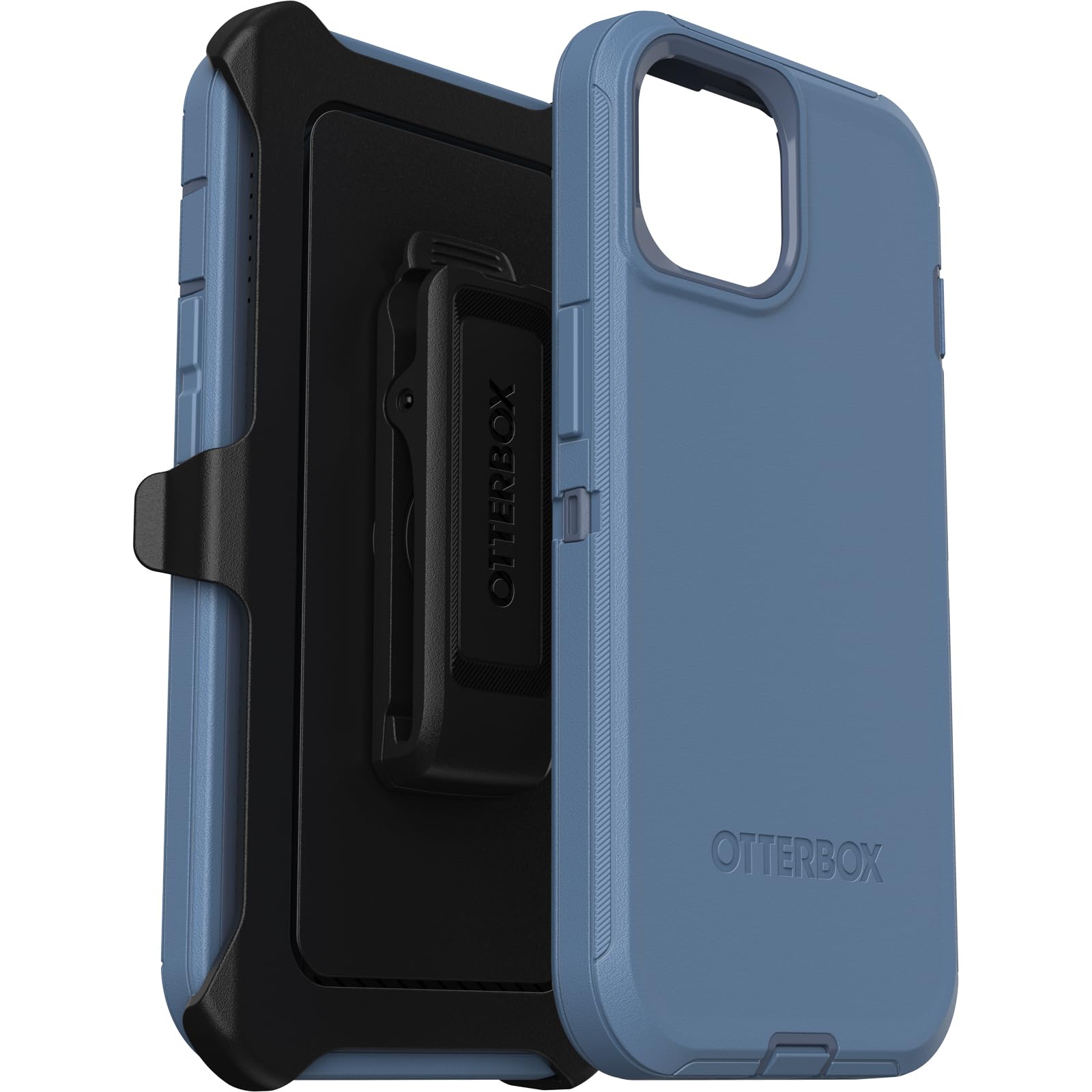 OtterBox iPhone 15, iPhone 14, and iPhone 13 Defender Series Case - BABY BLUE JEANS (Blue), screenless, rugged & durable, with port protection, includes holster clip kickstand