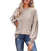 Sweaters for Women Fall Long Sleeve Crew Neck Ruffle Henley Tops Button Up Tunic Casual Loose Blouse Sweatshirt Tops