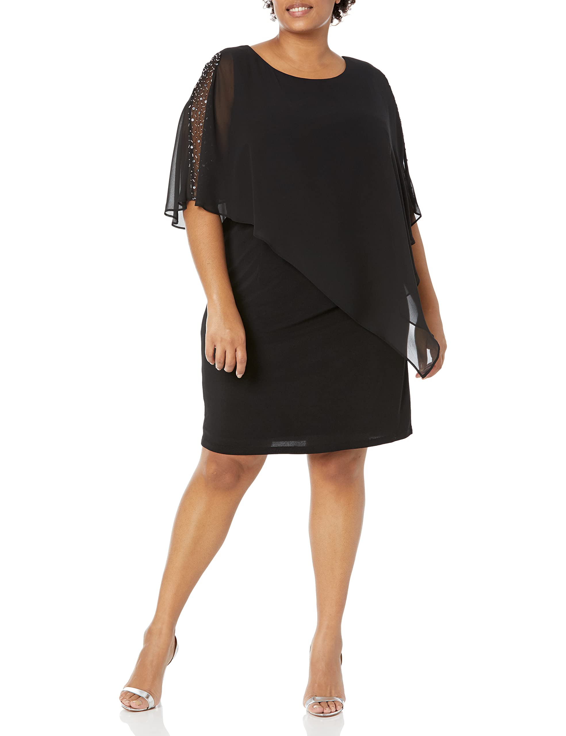 S.L. Fashions Women's Plus Size Short Popover Cape Dress