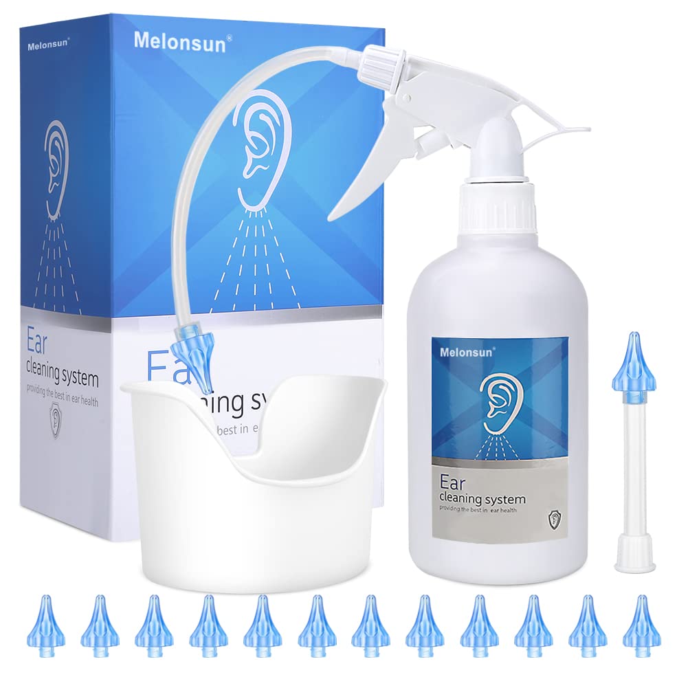 Ear Wax Removal Kit, Ear Cleaning Kit with Spray Bottle, Ear Wash Basin & 14 Reusable Ear Tips - Safe, Effective & Easy to Use Ear Irrigation Kit w/Rigid Wand & Flex Wand- for Self & Family Use