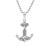 Bling Jewelry Nautical Large Rope Ship Boat Anchor Pendant Necklace For Men Black Oxidized Stainless Steel With Chain