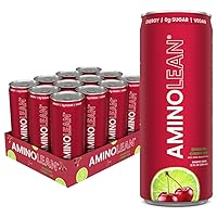 AminoLean Energy Drink, Sugar Free Amino Lean Energy, Pre Workout Vegan, Sparkling Cherry Lime (12 Pack)