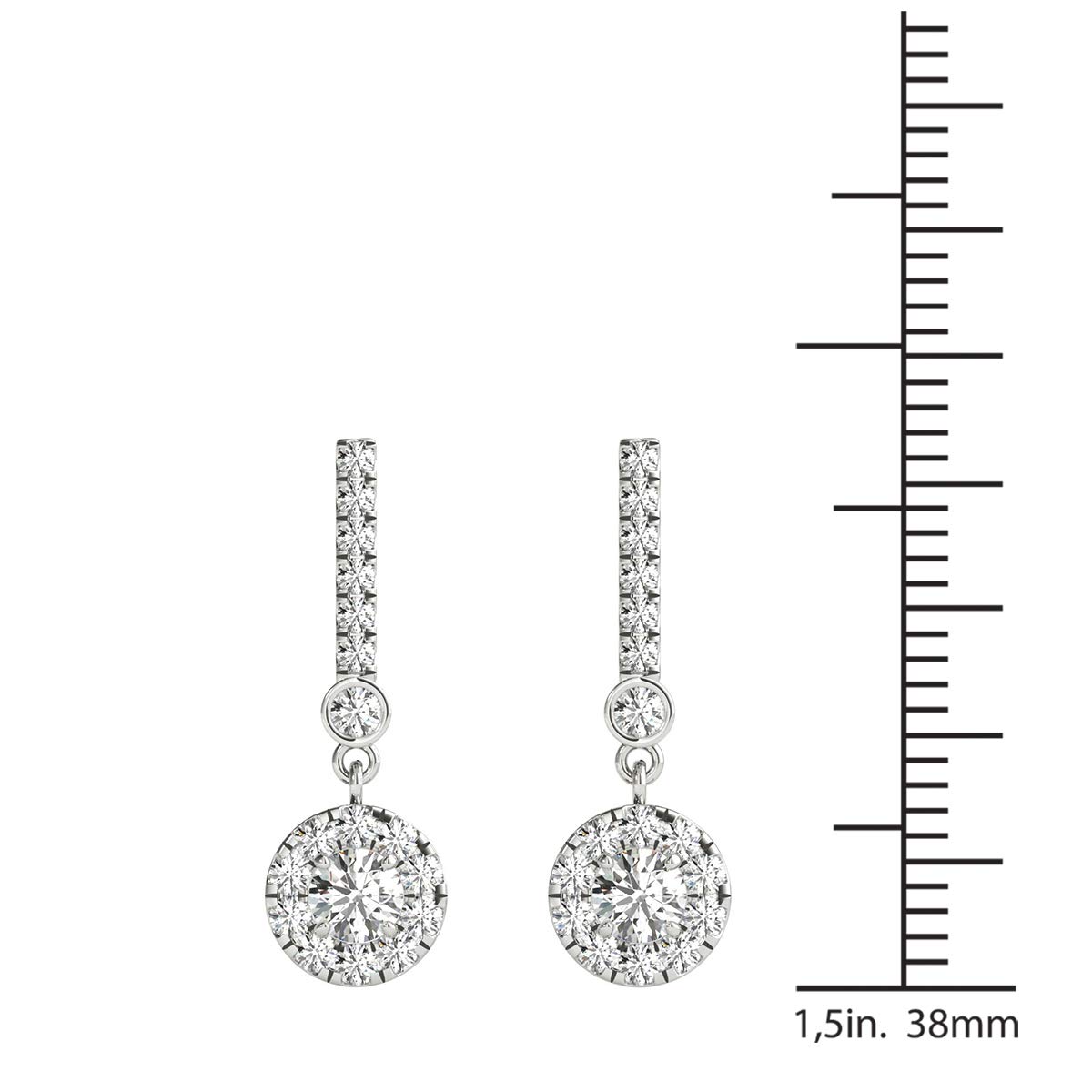 Vaarya 1.00 Ctw GH/SI2-I1 AGS Certified 14K White Gold Natural Diamonds Halo Dangle Earrings