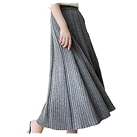 Autumn Winter 100% Wool Pleated Skirt High Waist A-Line Cashmere Knitted Half Length Skirt for Women