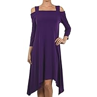 Womens Asymmetrical 3/4 Sleeve Dress with Cold Shoulder Cut Outs