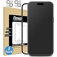 Mothca 2 Pack Matte Glass Screen Protector for iPhone 15 Plus [6.7 inch] + 2 Pack Camera Lens Protector, Anti-Glare & Anti-Fingerprint Case Friendly Tempered Glass Film, Bubble Free, Smooth as Silk