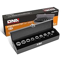 DNA Motoring TOOLS-00133 9 Pieces 1/2-Inch Drive External Torx Socket Set - E10, E11, E12, E14, E16, E18, E20, E22, E24, w/Tin Carrying Case