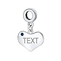 Bling Jewelry Engravable Initial Monogram Crystal Accent Dangle Heart Charm Bead For Women Teen .925 Sterling Silver European Bracelet Simulated Birthstone Colors