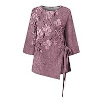 Womens Long Sleeve Tops Plus Size Dressy Casual Trendy Loose Fit Shirts Summer Fall Blouses Smocked Lace Up Tops