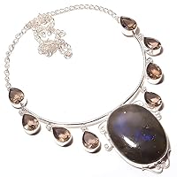 Girls Jewelry! Labradorite with Topaz Quartz Handmade Jewelry Sterling Silver Plated Necklace 18