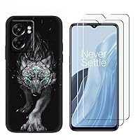for OnePlus Nord N300 5G Case with 2 Tempered Glass Screen Protectors, Wolf Pattern Design, Slim Shockproof Protective Soft Silicone Phone Cover for Girls Women Boys (Wolf)