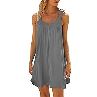 SNKSDGM Womens Sleeveless Summer Fashion Crewneck Empire Waist Cocktail Flare Tank Tshirts Dress with Pocket