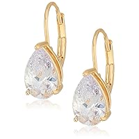 Amazon Essentials Sterling Silver or Gold Plated Sterling Silver Pear Cut Cubic Zirconia Leverback Earrings (previously Amazon Collection)