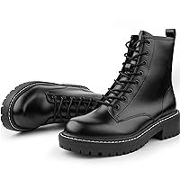 Women’s Fashion Ankle Booties Causal 8-Eye Side Zipper Lace-up Combat Boots