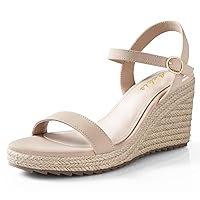 Ankis Platform Wedge Sandals for Women, Black Brown White Nude Espadrille Womens Wedge Sandals Comfortable Open Toe Ankle Strap High Heel Wedges for Women Dressy Summer -3.4Inch