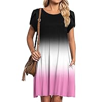 Womens T Shirt Casual Dress with Pockets Summer Beach Flowy Short Sleeve Mini Dress Crewneck Soft Loose Sundress