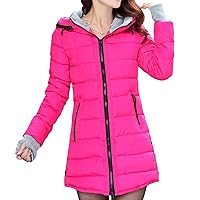 Women's Cotton Winter Coat Thicken Warm Hood Fleece Lined Jacket Solid Color Long Cotton Parka Jackets (X-Large,Red 2)