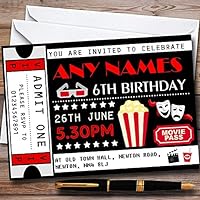 10 x Movie Film Cinema Ticket Personalized Childrens Birthday Party Invitations