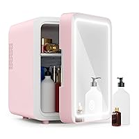 Skincare Fridge - Mini Fridge with Dimmable LED Mirror (4 Liter/6 Can), Cooler and Warmer, for Refrigerating Makeup, Skincare and Food, Mini Fridge for Bedroom, Office and Car