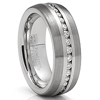 Metal Masters Co. Mens Tungsten Carbide Ring Eternity Wedding Band Dome Brushed CZ 8MM