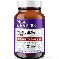 Wholemega Fish Oil Supplement - Wild Alaskan Salmon Oil with Omega-3 + Vitamin D3 + Astaxanthin + Sustainably Caught - 120 ct, 1000mg Softgels