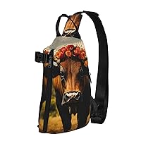 Cute Cow Print Crossbody Backpack Cross Pack Lightweight Sling Bag Travel, Hiking