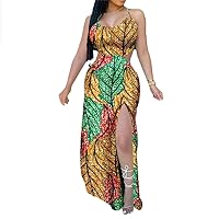 Women Sleeveless African Dresses High Waist Spaghetti Strap Backless Maxi Dress