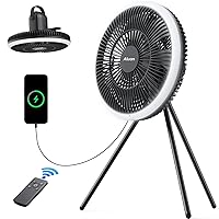 Aluan 11'' Camping Fan Outdoor Fan for Patios 12000mAh Battery Operated Tent Fan with LED Lantern, Power Bank, Remote Control, Quiet Rechargeable Portable Fan for Camping, Travel, Outdoor