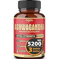 5in1 Ashwagandha Capsules - Equivalent to 5200mg Powder - Combined With Turmeric, Ginger, Black Pepper And Rhodiola - Mood And Strength Support Supplement - 1 Pack 90 Capsules 3-Month Supply