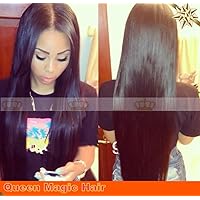 Brazilian Straight Silky Virgin Human Hair Wigs Lace Front Glueless (14inch, #1b)