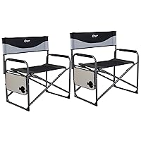 PORTAL 27.6 Inch Extra Wide Directors Foldable XXL Folding Chair with Side Table for Outdoors and Indoors, Heavy Duty Supports 600 LBS, Black/Grey