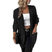 Women's Open Front Cardigan Jacket Sweater with Pockets Casual Long Sleeve -Draped Open Front Knit Cardigan