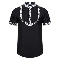 Men's African Dashiki Print Shirt Short Sleeve Button Down Shirt Bright Color Tribal Top Festival Hippie Shirts