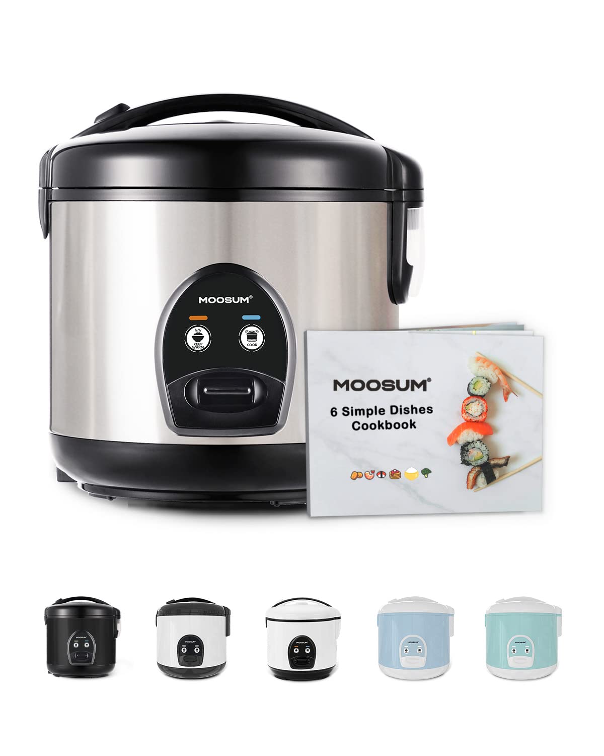 MOOSUM Electric Rice Cooker with One Touch for Asian Japanese Sushi Rice, 5-cup Uncooked/10-cup Cooked, Fast&Convenient Cooker with Ceramic Nonstick inner pot, Stainless Steel Housing and Auto Warmer