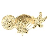 Silver 3D Sand Dollar, Shell With Mermaid, & Starfish Pendant | 14K Yellow Gold-plated 925 Silver 3D Sand Dollar, Shell With Mermaid, & Starfish Pendant