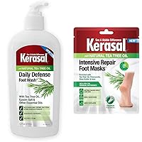 Kerasal Daily Defense Foot Wash Daily Cleanser with Tea Tree Oil, 12 Ounce Intensive Repair Foot Mask Foot Mask for Cracked Heels and Dry Feet, Single (Pair), 1 Count