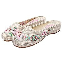 Crane Embroidered Women Linen Cotton Close Toe Slippers Vintage Chinese Ladies Comfort Slip On Flat Slide Shoes