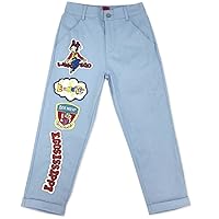 Girl's Casual Denim Pants Fit Jeans Embroidered Cartoon Patchwork Blue