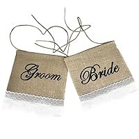 Rustic Wedding Bride & Groom Chair Signs Burlap Banners