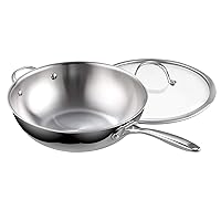Cooks Standard 2595 Standard Stainless Steel Multi-Ply Clad Wok, 12-Inch with Glass Lid, Silver