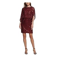 Jessica Howard Womens Petites Sequined Mini Cocktail and Party Dress Red 4P