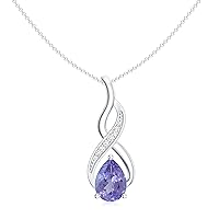 Natural Tanzanite Teardrop Infinity Pendant Necklace with Diamond for Women in Sterling Silver / 14K Solid Gold