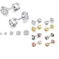 9 Pair Titanium Screw Back Stud Earrings Set for Women Girls