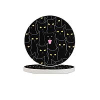 Black Cat Coasters for Drinks Absorbent Stone Coaters Set of 2 Pcs Tabletop Protection Bar Coaster for Home Housewarming Coffee Cup